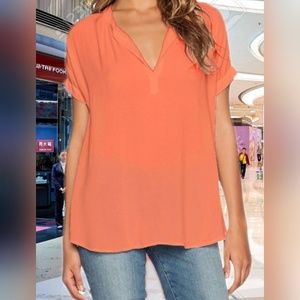 Orange V Neck Short Sleeve Oversize Chiffon Tee